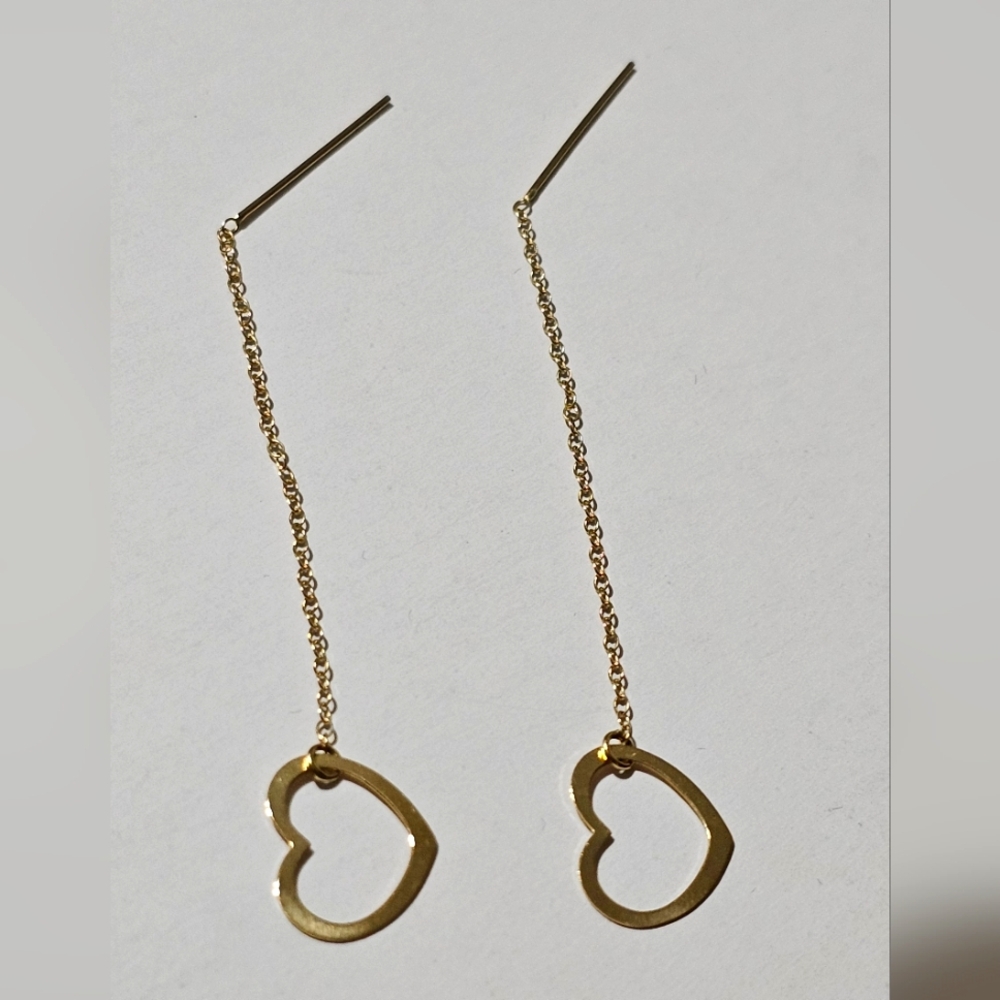 14K Gold Heart Drop Earrings